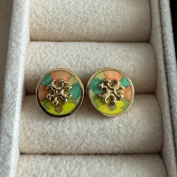 Tory Burch Kira Enamel Circle-Stud Earrings - Picture 3 of 4